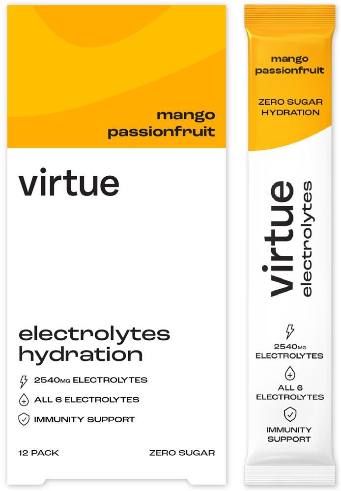 Virtue Drinks Electrolytes Hydration - Mango Passionfruit 12 x 5g sachets