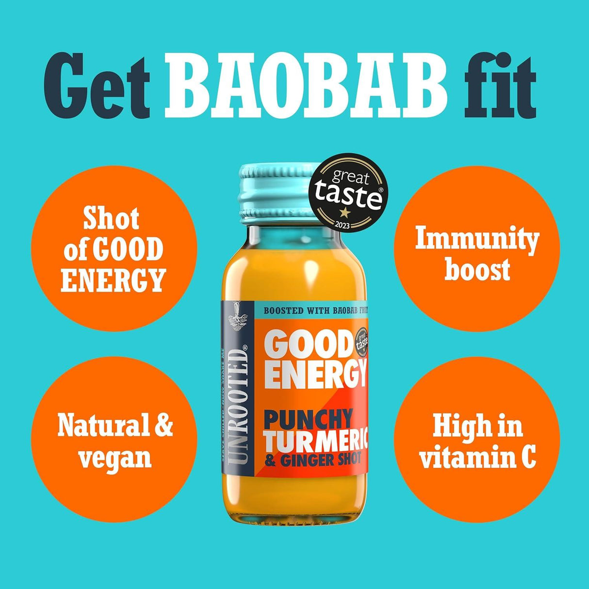 Unrooted Punchy Turmeric Shot turmeric and ginger good energy shot 60ml - 12 Pack