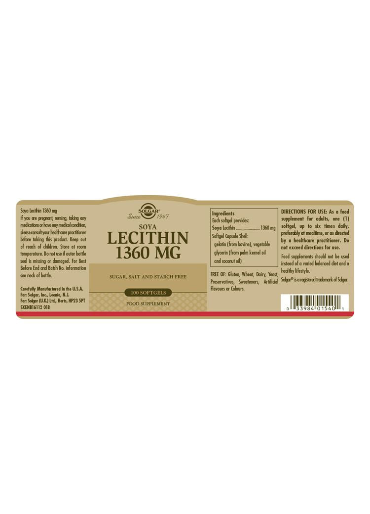 Solgar Soya Lecithin 1360 mg - 100 Softgels