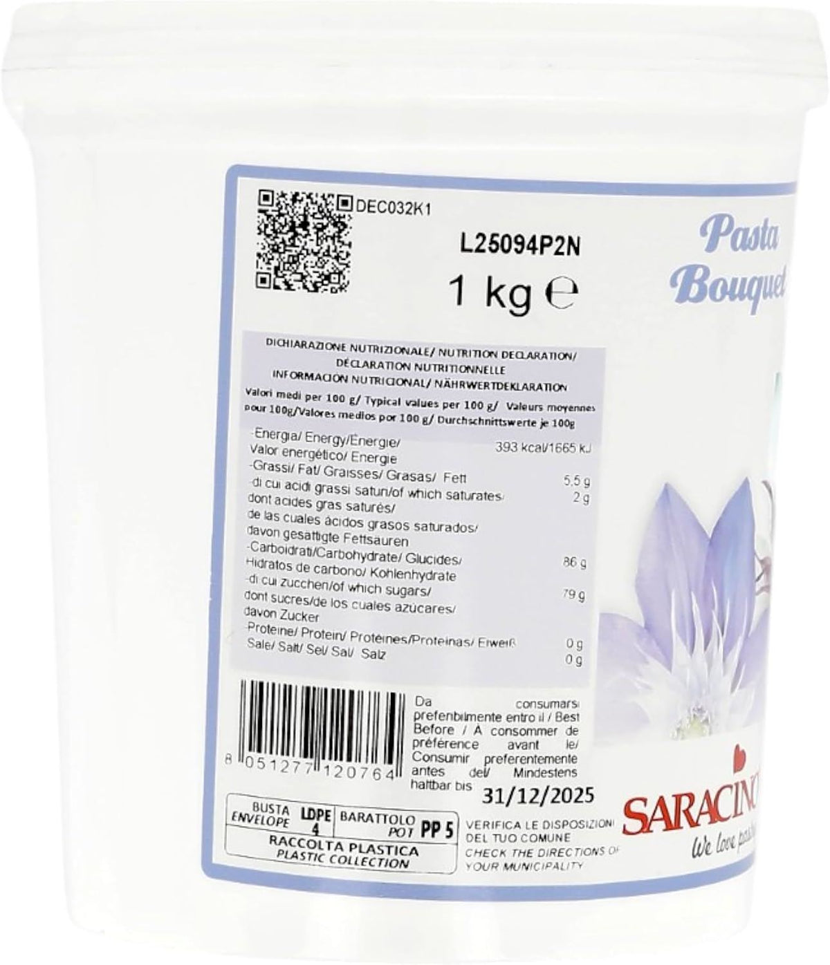 Saracino Bouquet Sugar Paste Modelling Paste for Sugar Flowers Gluten Free 1 KG Made in Italy