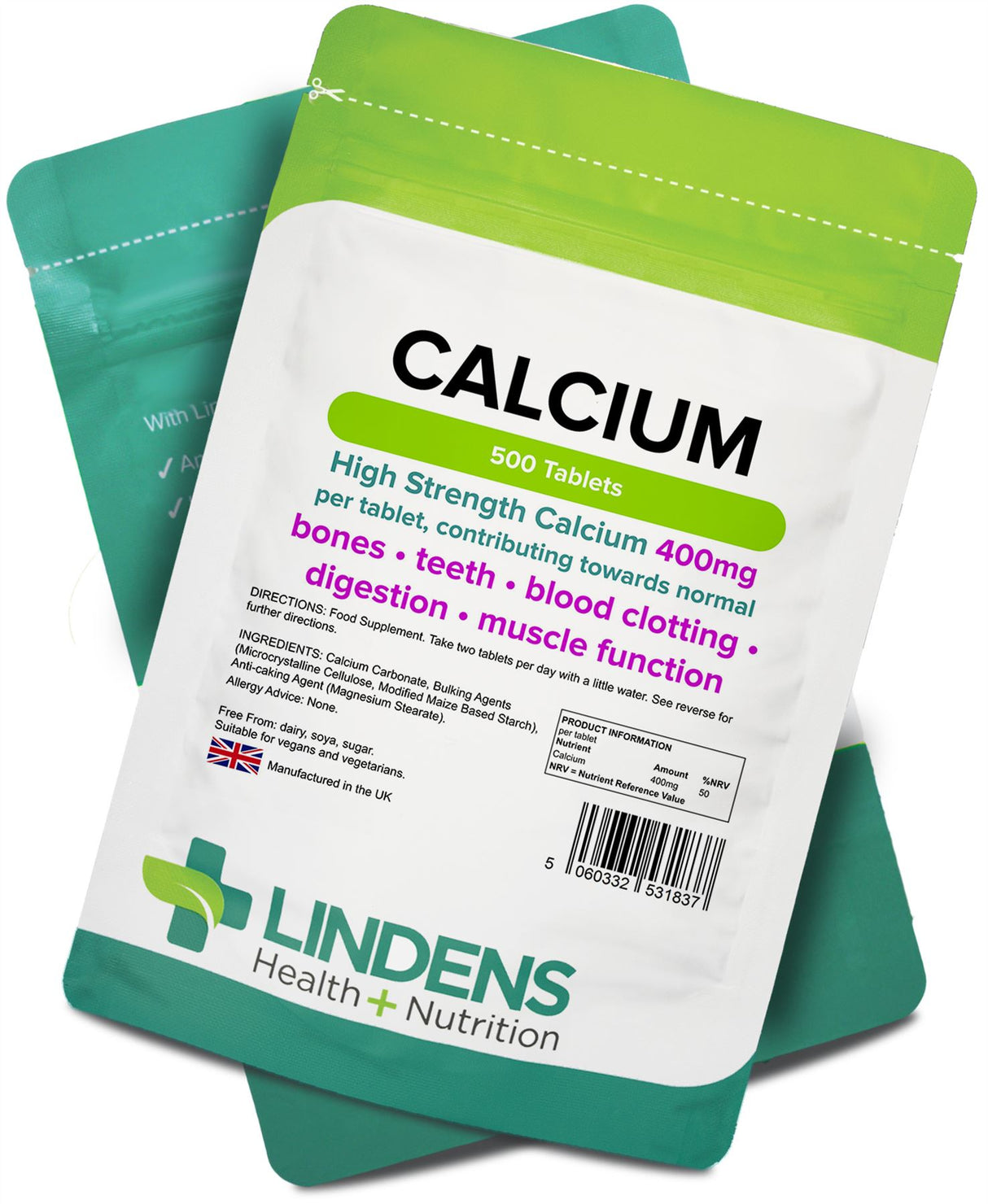 Lindens Calcium 400mg - 500 Tablets