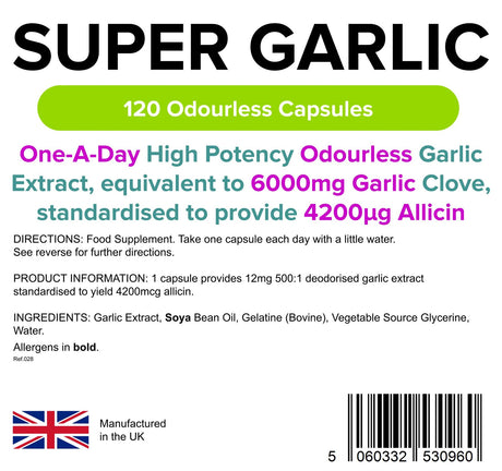 Lindens Garlic 6000mg - 120 Odourless Capsules (Super Garlic)