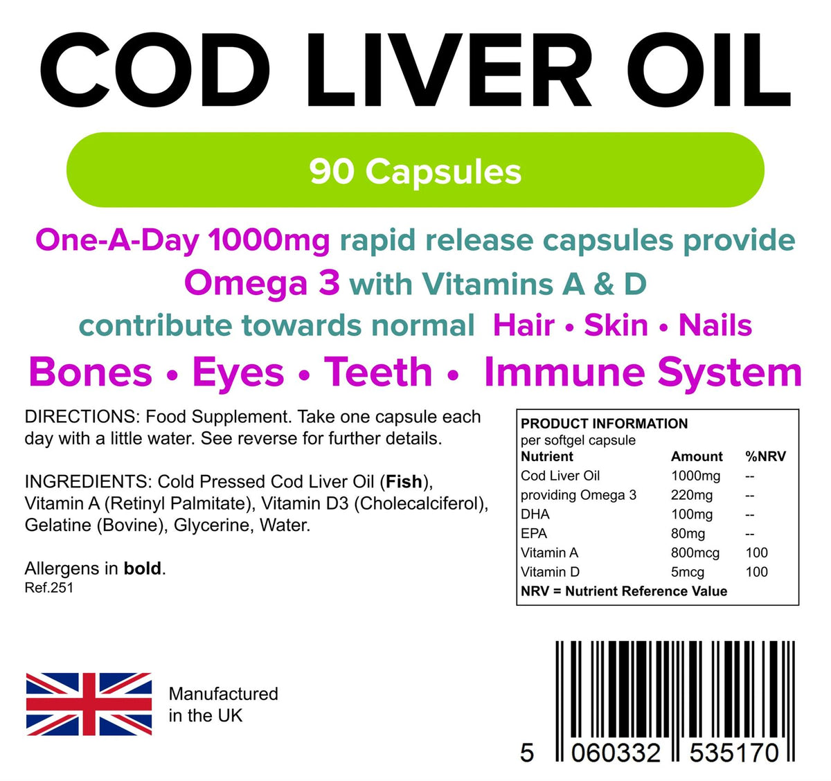 Lindens Cod Liver Oil 1000mg - 90 Capsules - image 2