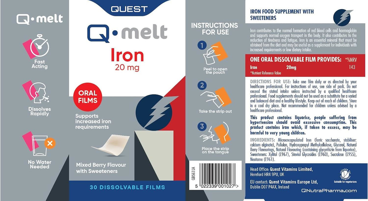 Quest Q-Melt Iron Mixed Berry 20mg - 30 Films