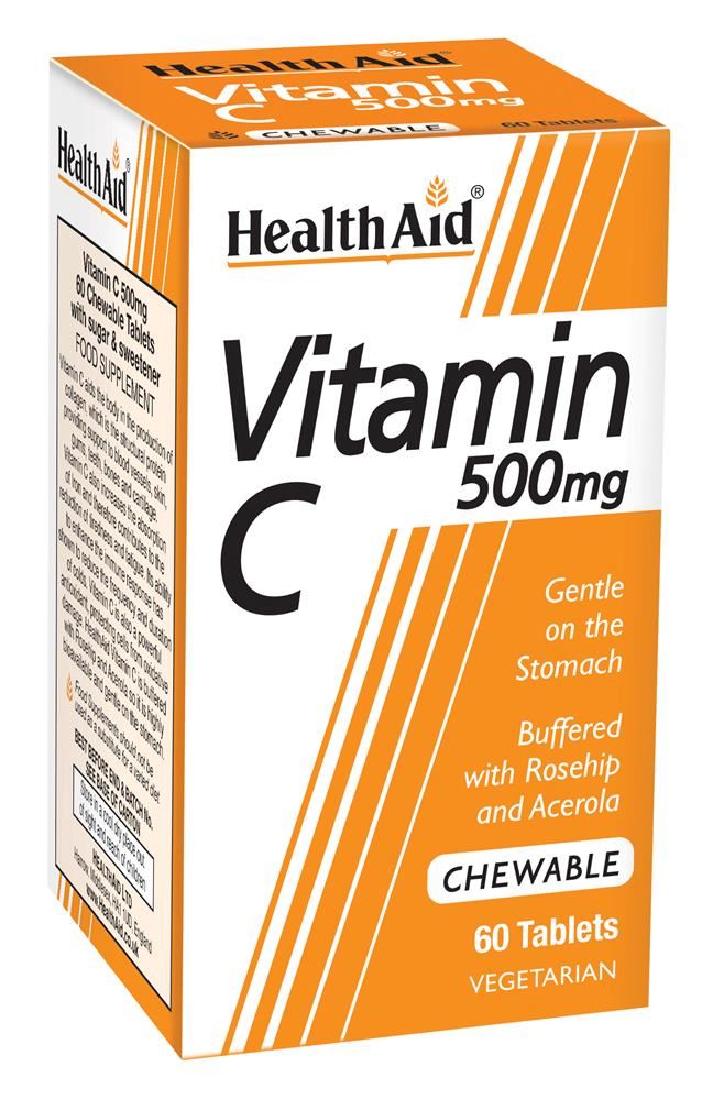 HealthAid Vitamin C 500mg Chewable (Orange Flavour) 60 Tablets