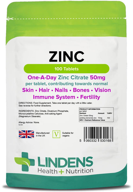 Lindens Zinc Citrate 50mg - 100 Tablets