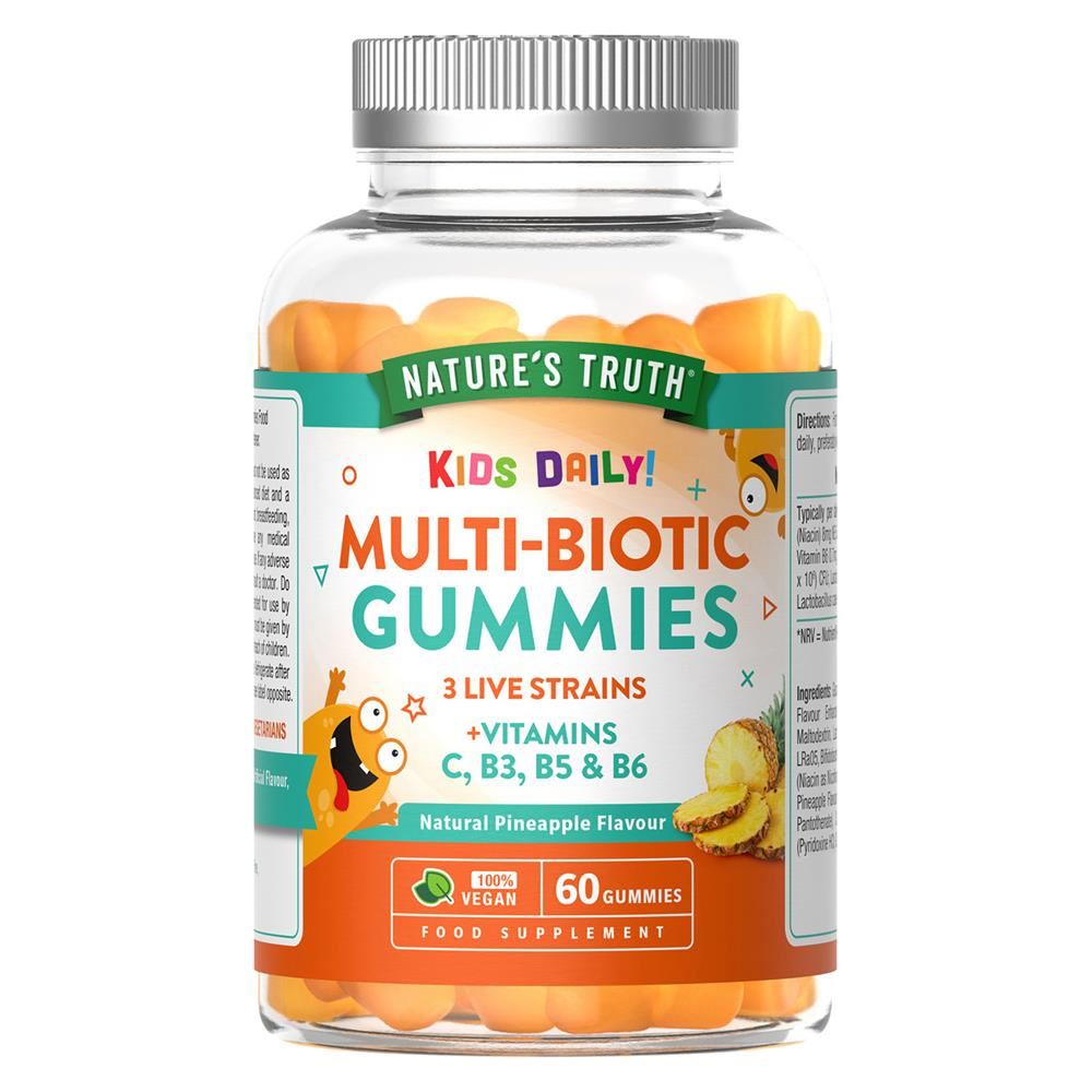 Nature's Truth Multi-Biotic 3 Live Strains + Vits C B3 B5 & B6 60 Gummies