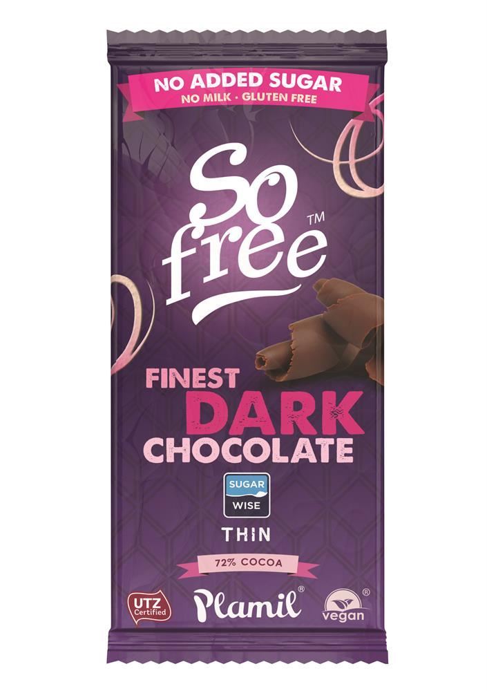 Plamil So Free No Added Sugar Finest Dark Thin Chocolate 80g - 12 Pack