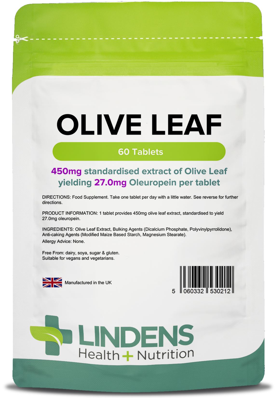 Lindens Olive Leaf (27mg - oleuropein) - 60 Tablets