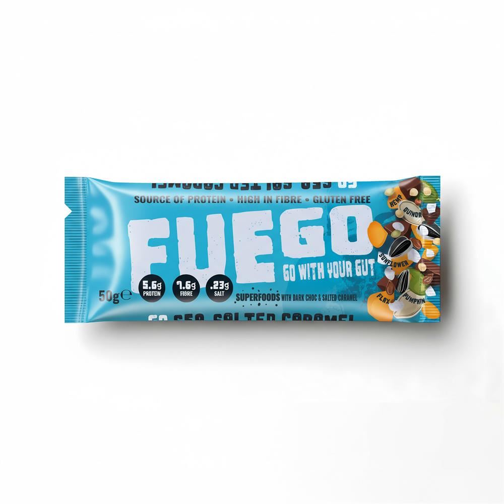 Fuego Go With Your Gut Salted Caramel Superfood Fibre Bar 50g - 16 Pack
