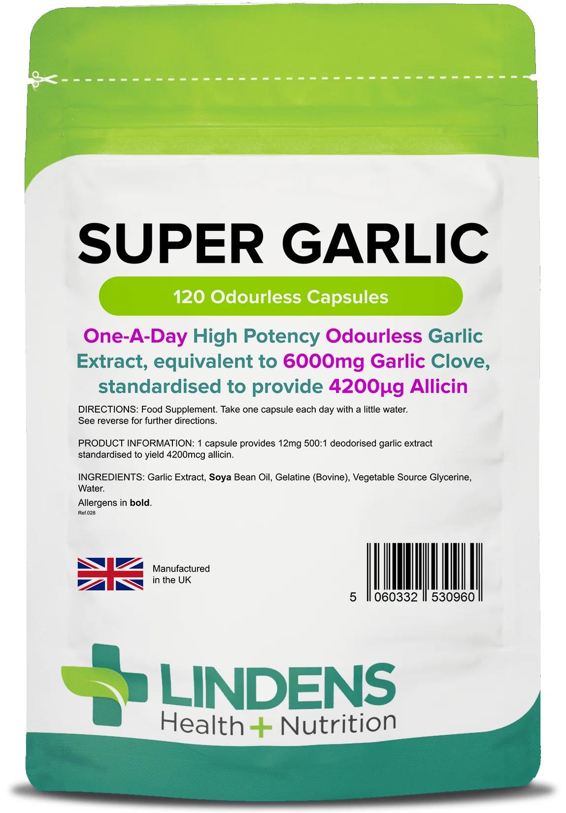 Lindens Garlic 6000mg - 120 Odourless Capsules (Super Garlic)