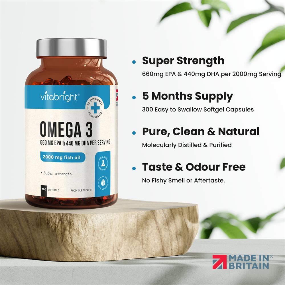 Vitabright Omega 3 2000mg Super Strength Fish Oil 300 Softgels