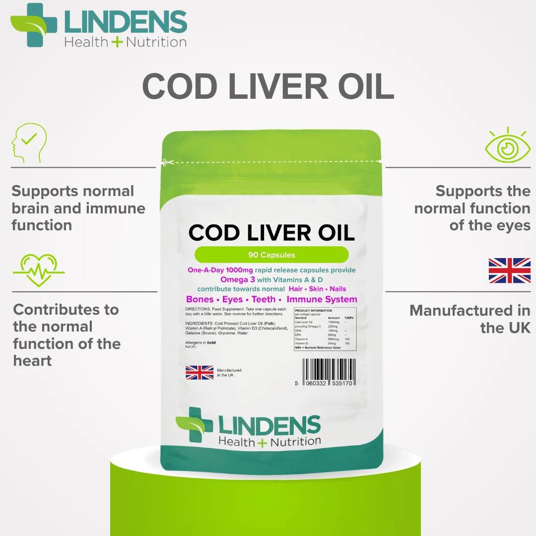 Lindens Cod Liver Oil 1000mg - 90 Capsules - image 3