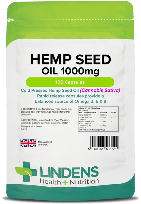 Lindens Hemp Seed Oil 1000mg - 100 Capsules
