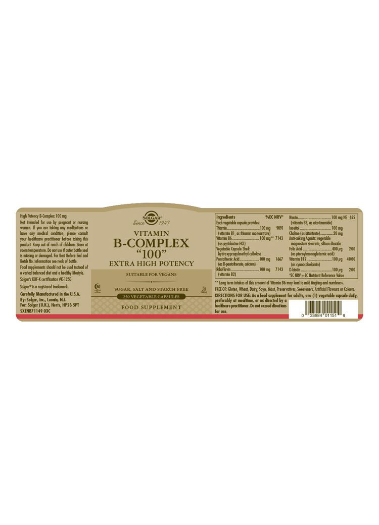 Solgar Vitamin B-Complex "100" Extra High Potency - 250 Vegicaps