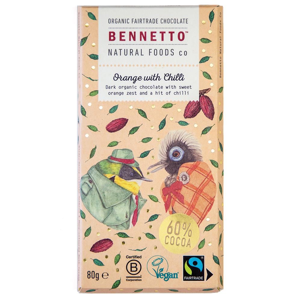 Bennetto Organic Chocolate Bar Orange with Chilli 80g