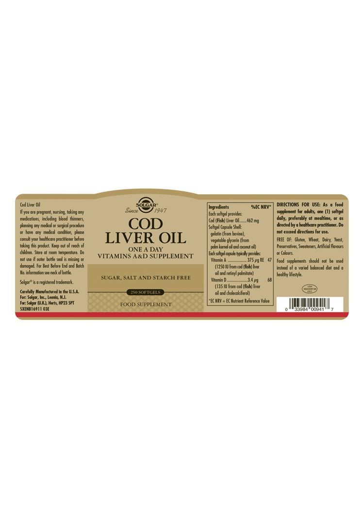 Solgar Cod Liver Oil - 250 Softgels