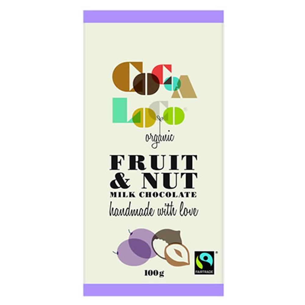 Cocoa Loco Organic F/T Milk Chocolate Fruit & Nut Bar 100g