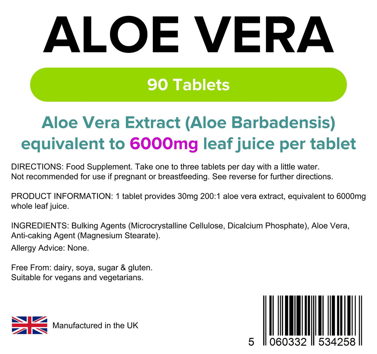 Lindens Aloe Vera 6000mg - 90 Tablets