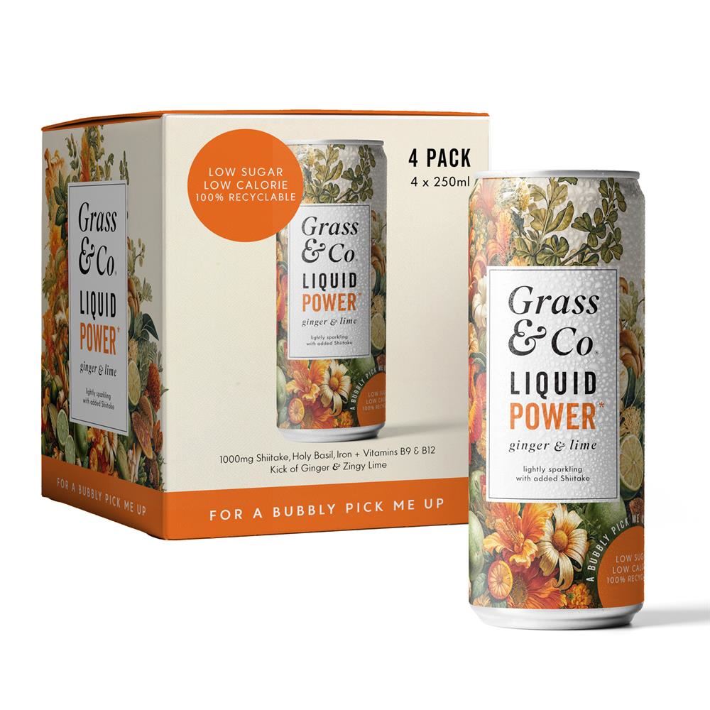 Grass and Co 4 pack of Liquid POWER Ginger Lime & Shiitake Nootropic Drink