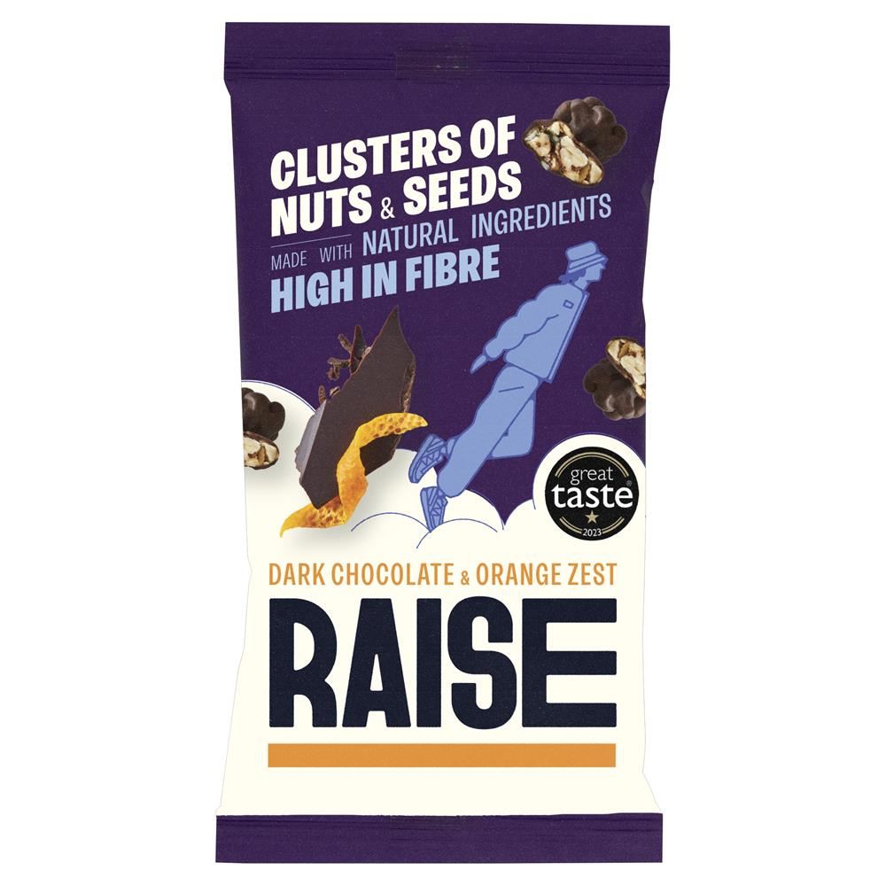 RAISE Snacks Dark Chocolate and Orange Clusters of Nuts and Seeds 35g - 12 Pack