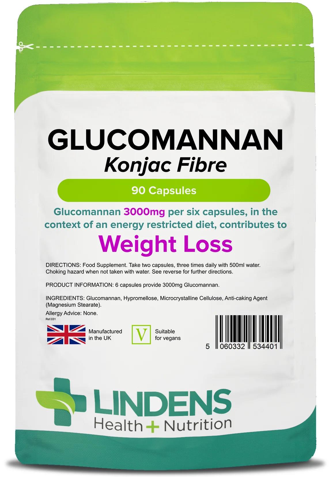 Lindens Glucomannan (Konjac Fibre) 500mg - 90 Capsules