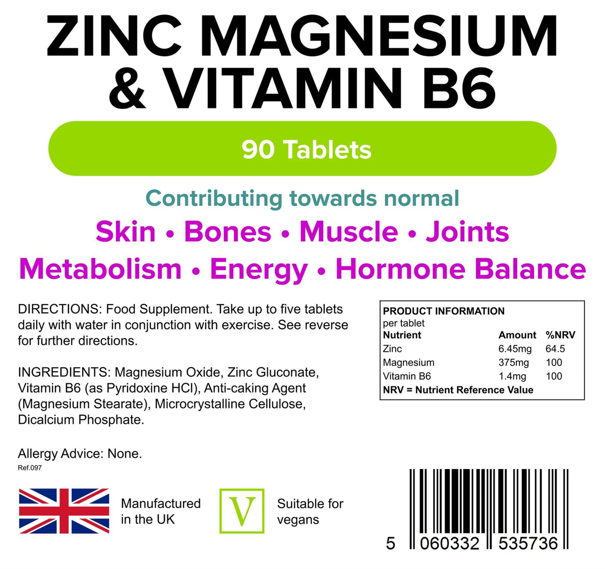 Lindens Zinc, Magnesium & Vitamin B6 - 90 Tablets - image 2
