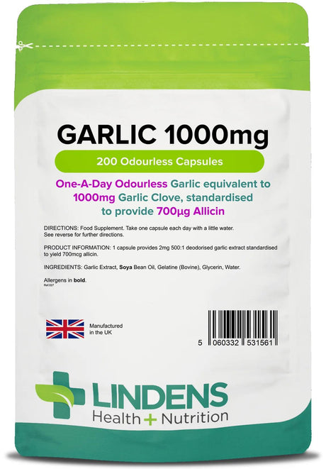 Lindens Garlic 1000mg - 200 Odourless Capsules