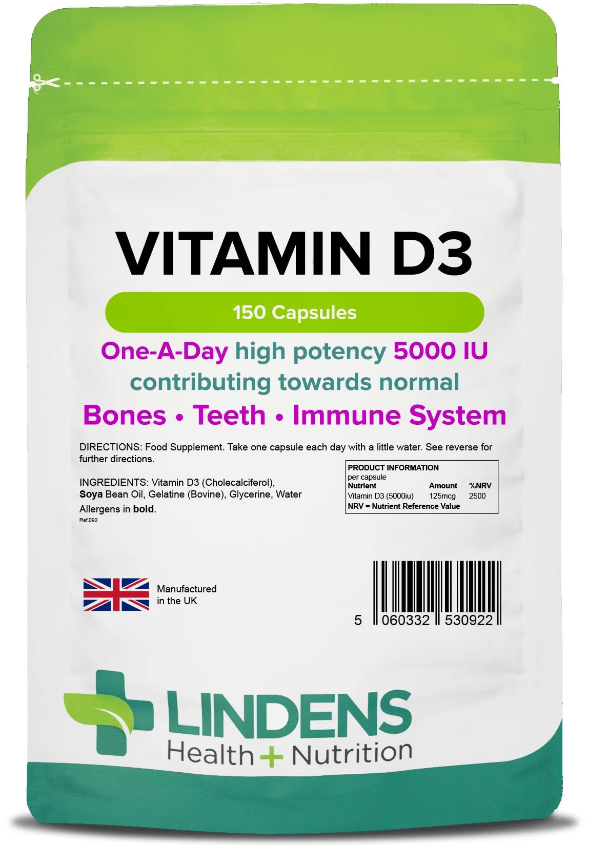 Lindens Vitamin D3 5000 IU - 150 Capsules