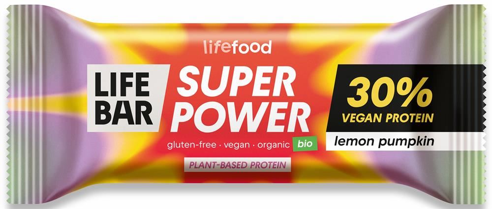 Life Food Organic Lifebar Super Power 30% Protein Lemon Pumpkin 40g - 15 Pack