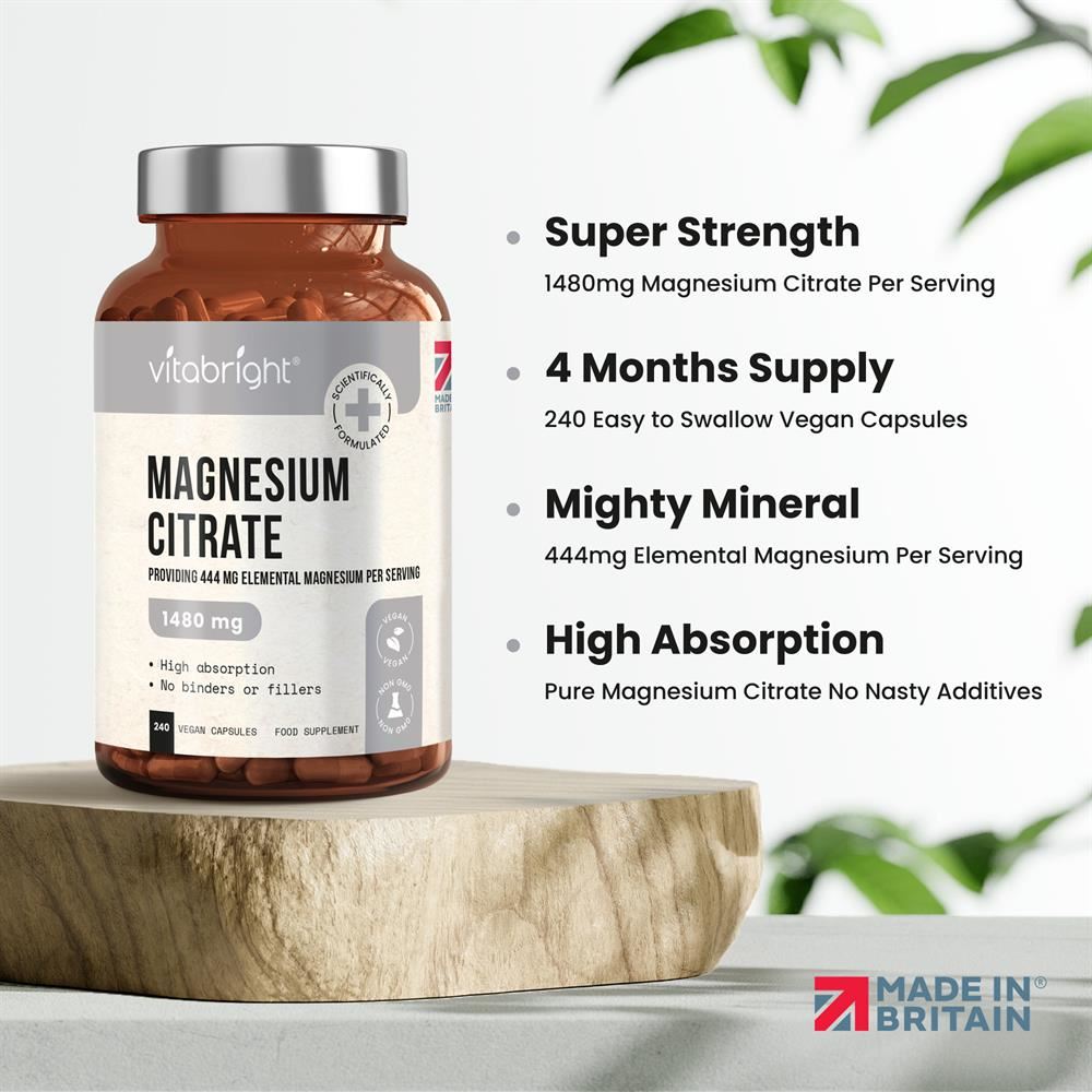 Vitabright Magnesium Citrate 1480mg Providing 444mg Elemental Magnesium 240 Caps