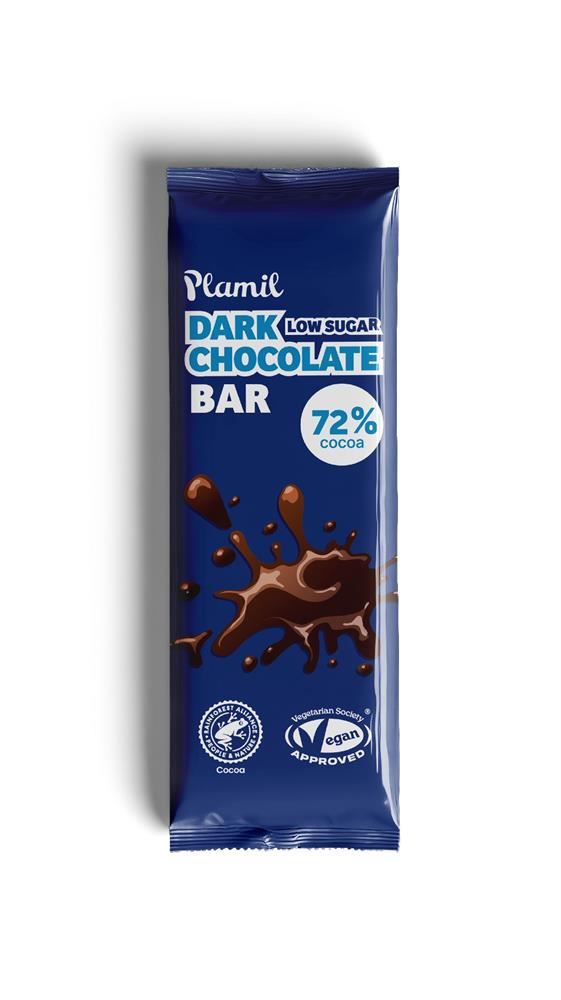 Plamil A low sugar rich dark intense 72% Cocoa Chocolate Bar 40g - 12 Pack