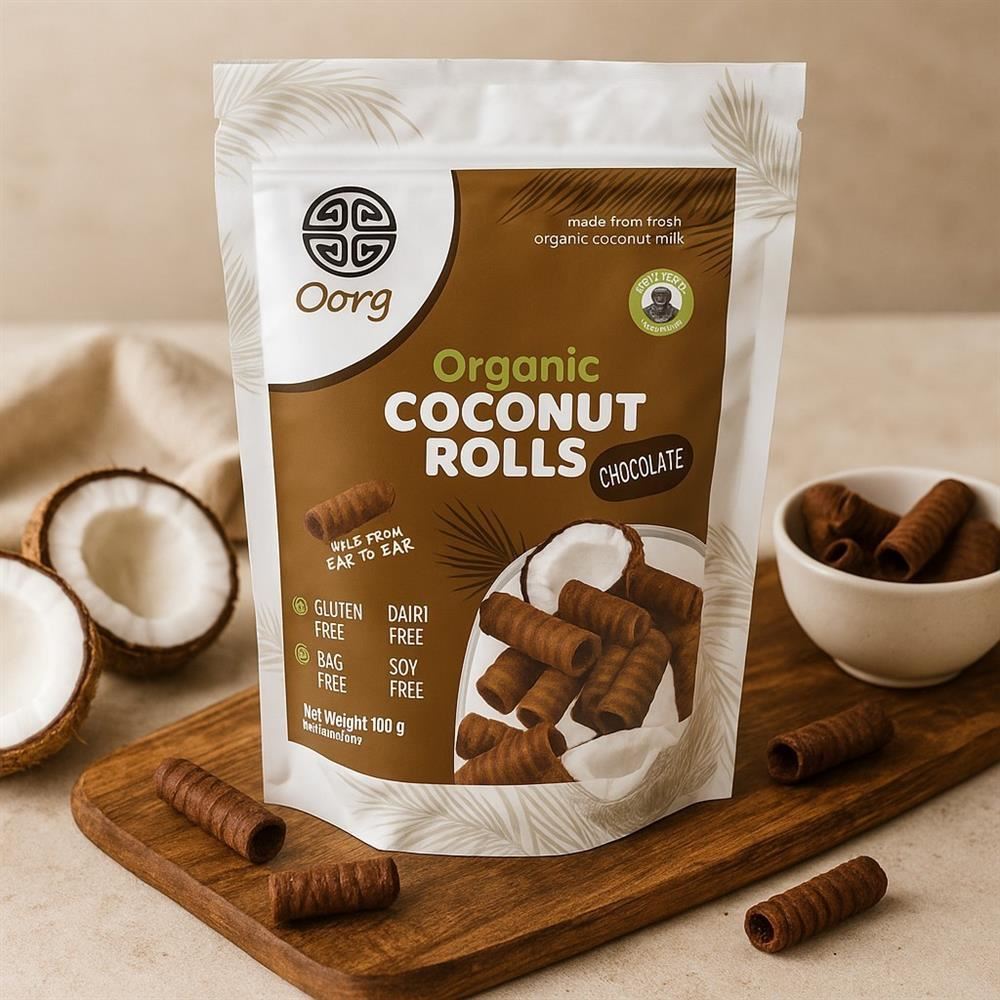 OORG Organic Coconut Rolls Chocolate 100g - 12 Pack