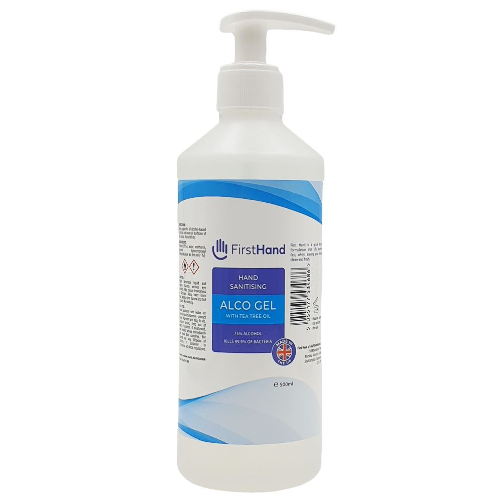 First Hand 75% Alcohol Gel Tea Tree Hand Sanitiser 500ml Pump Bottle