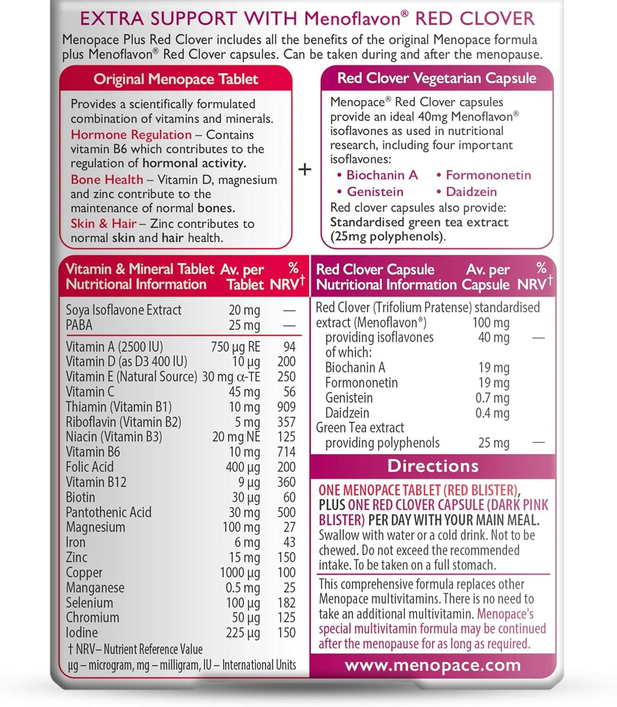 Vitabiotics Menopace Red Clover Dual Pack 56 Tablets