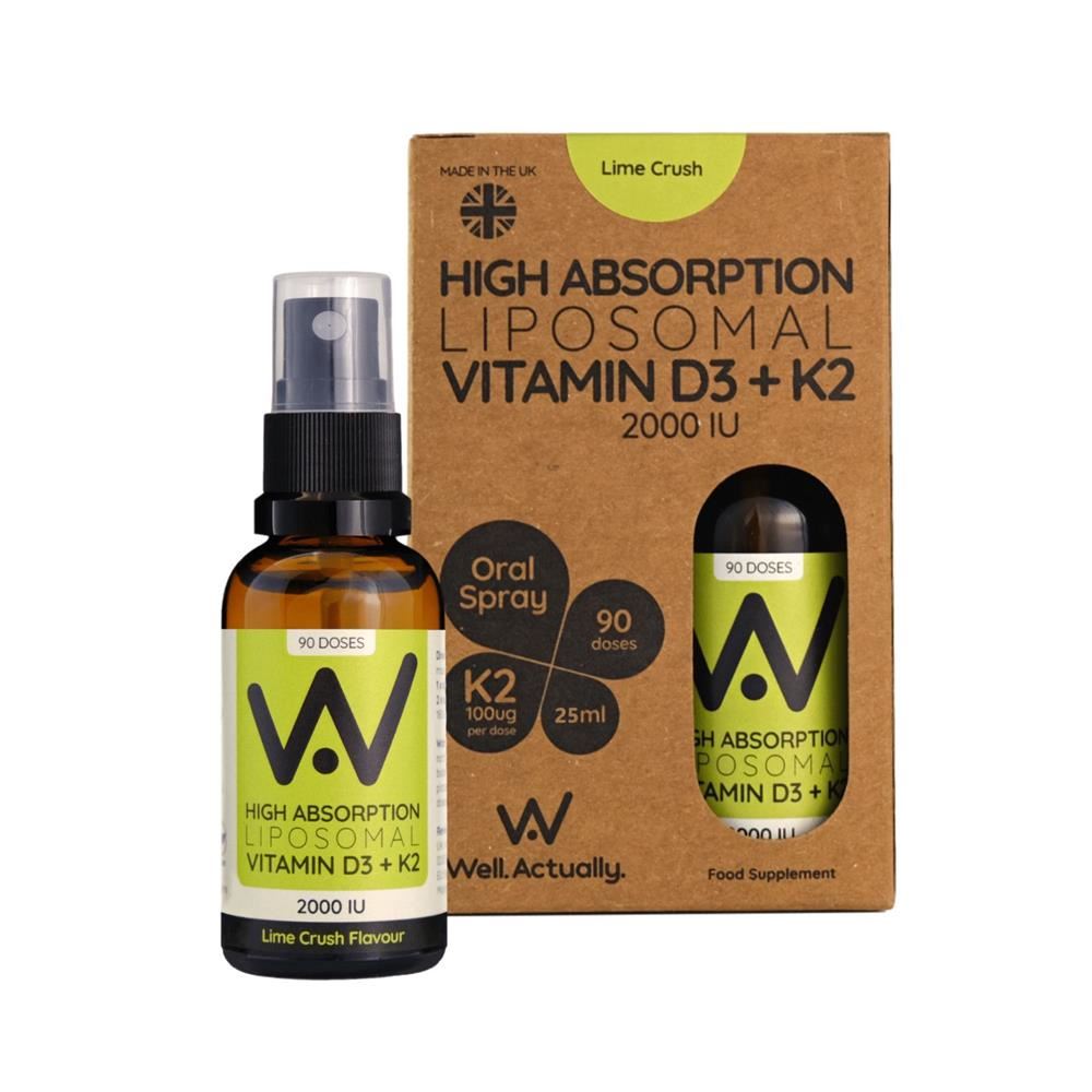 Well Actually Vit D3 (2000IU's) + K2 (100mcg) - Liposomal Spray - Lime 25ml