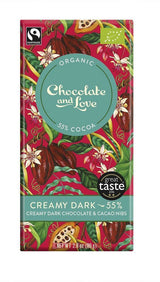 Chocolate Love Org/Fairtrade creamy dark chocolate cacao nibs 55% 80g - 14 Pack
