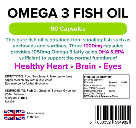 Lindens Omega 3 Fish Oil (30% DHA/EPA) 1000mg - 90 Capsules
