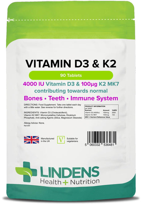 Lindens Vitamin D3 4000IU & K2 - 90 Tablets