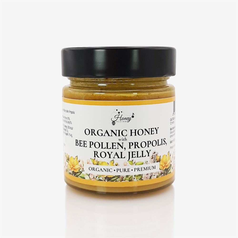 Honey Heaven Organic Honey with Bee Pollen Propolis Royal Jelly 3 - 300g
