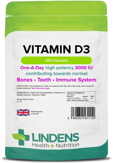 Lindens Vitamin D3 3000 IU - 120 Capsules