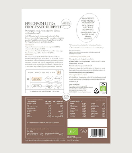 The Organic Protein Co Real Coffee Organic Whey Protein Powder 1.2kg