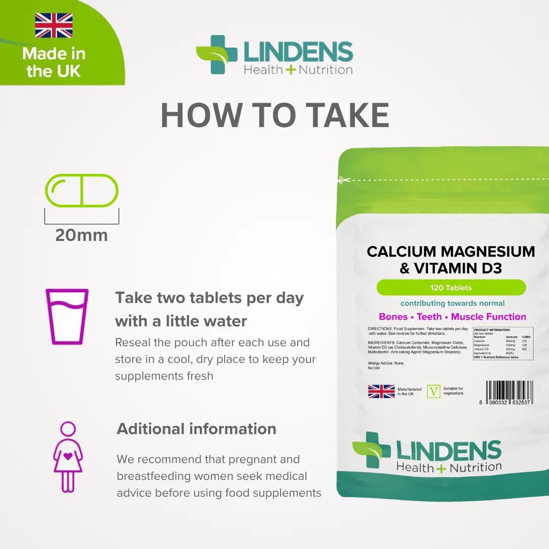 Lindens Calcium Magnesium Vitamin D - 120 Tablets - image 4
