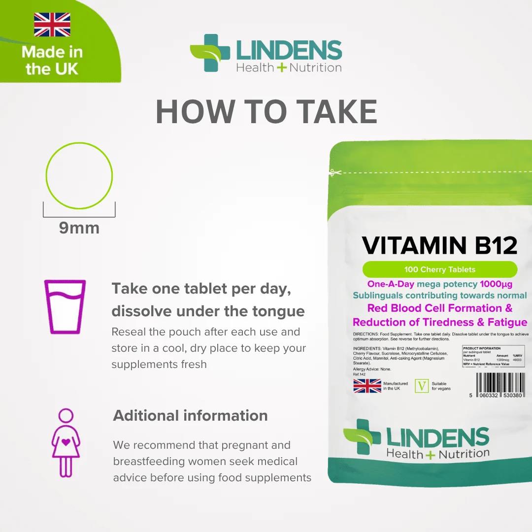 Lindens Vitamin B12 1000mcg - 100 Sublingual Tablets - image 4