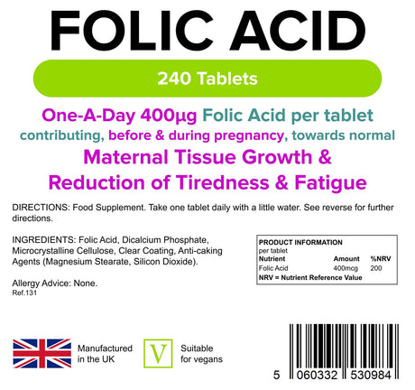 Lindens Folic Acid 400mcg - 240 Tablets