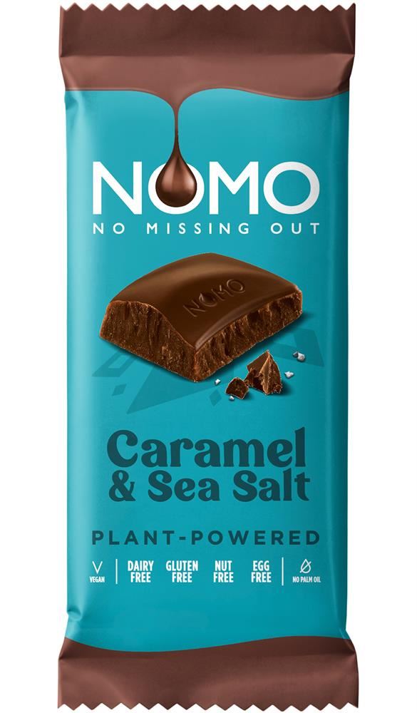 Nomo Free From Chocolate Block Bar Caramel Sea Salt 75g - 14 Pack