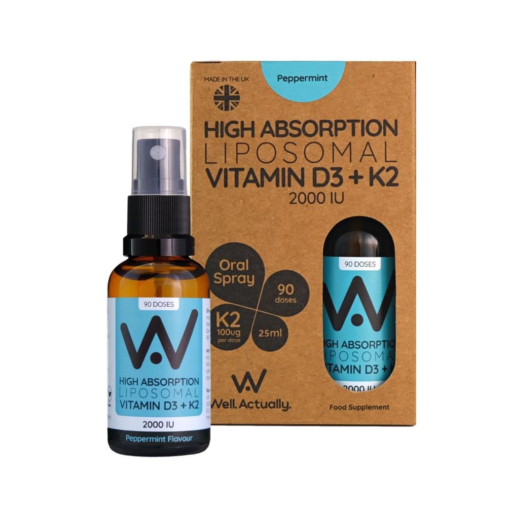 Well Actually Vit D3 (2000IU's) + K2 (100mcg) - Liposomal Spray - Pep 25ml