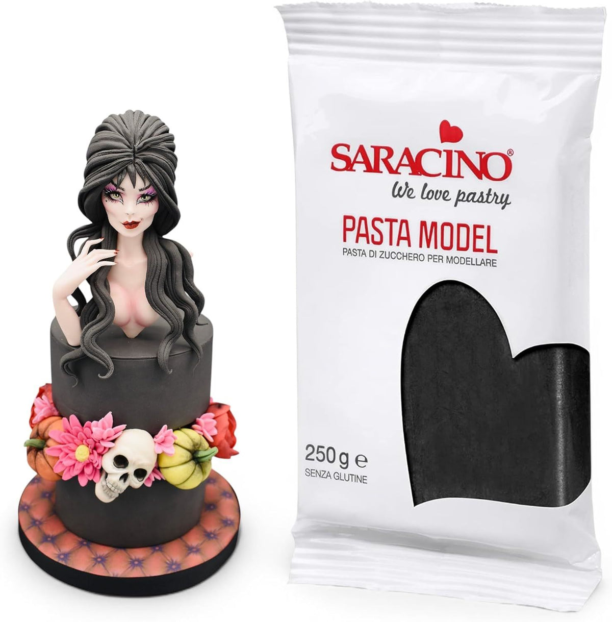 Saracino Modelling Sugar Paste Cake Decorating Gluten Free Made in Italy 250g - Black