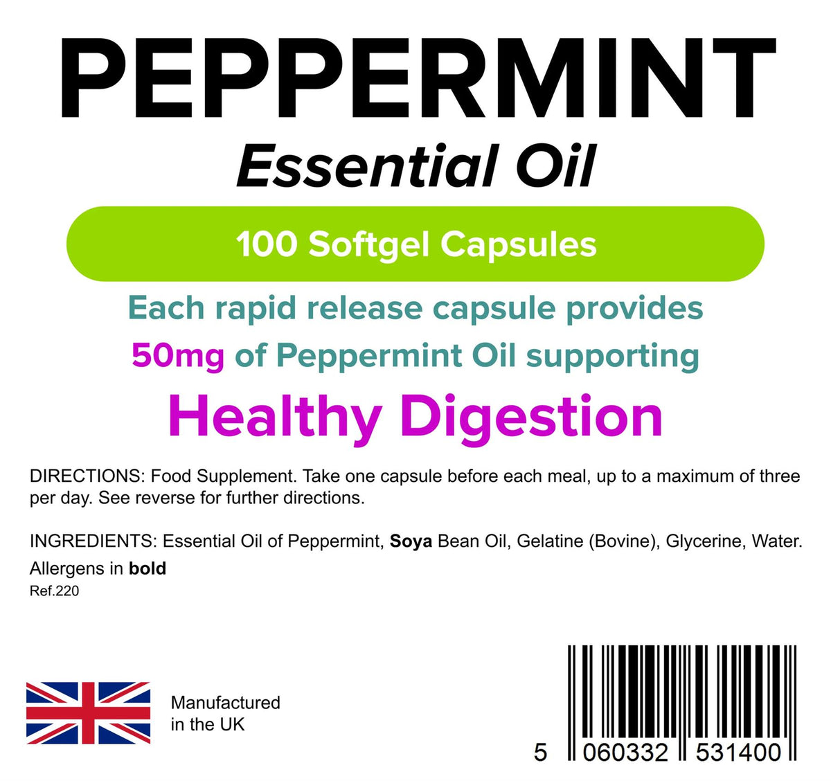 Lindens Peppermint Oil 50mg - 100 Capsules - image 2