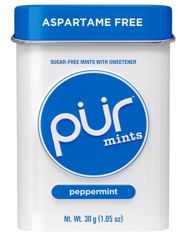 Pur Gum ASPARTAME FREE MINTS - Peppermint 30g Tin - 12 Pack
